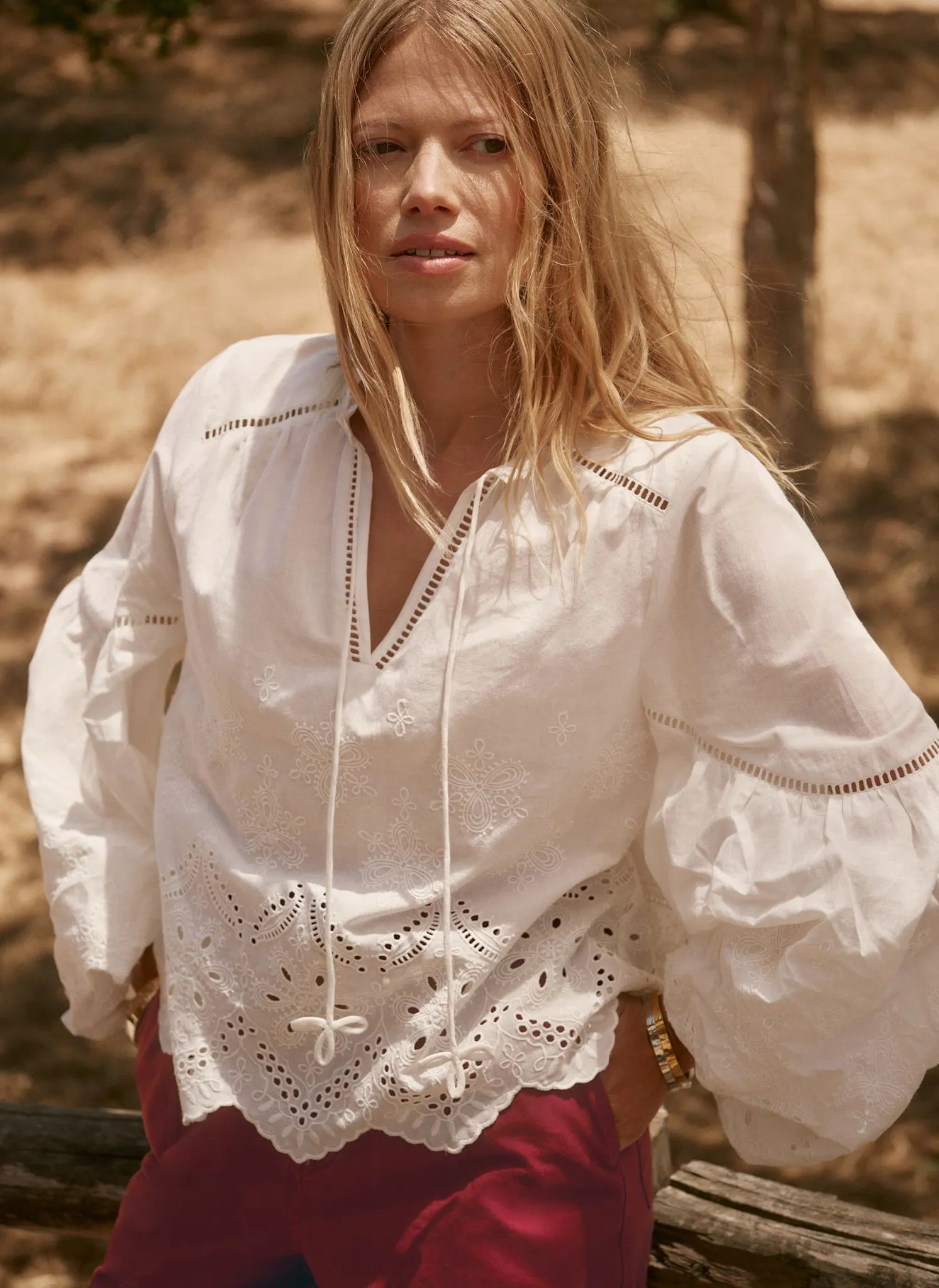 White Cotton Broderie Blouse sold by Mint Velvet product image thumbnail 2
