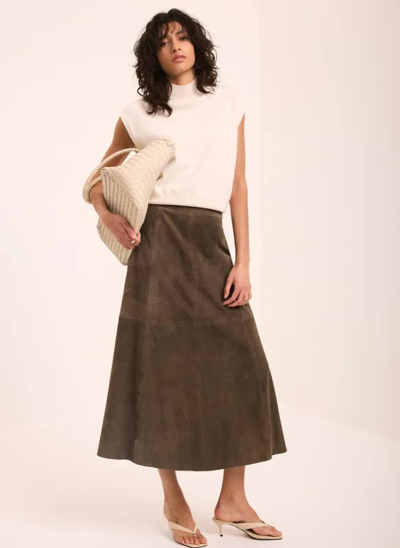Khaki Suede Midi Skirt sold by Mint Velvet