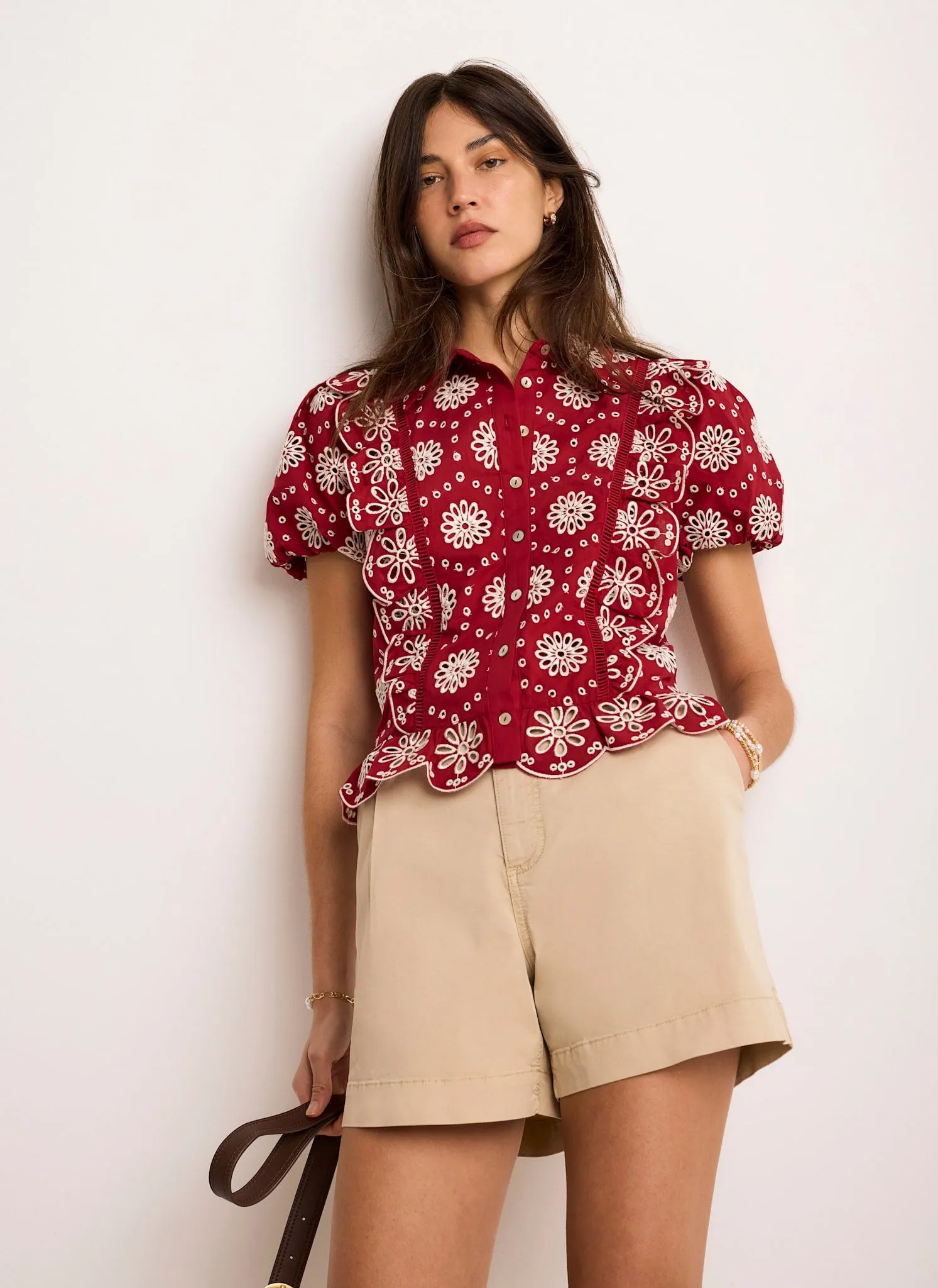 Red Cotton Broderie Shirt sold by Mint Velvet product image thumbnail 3