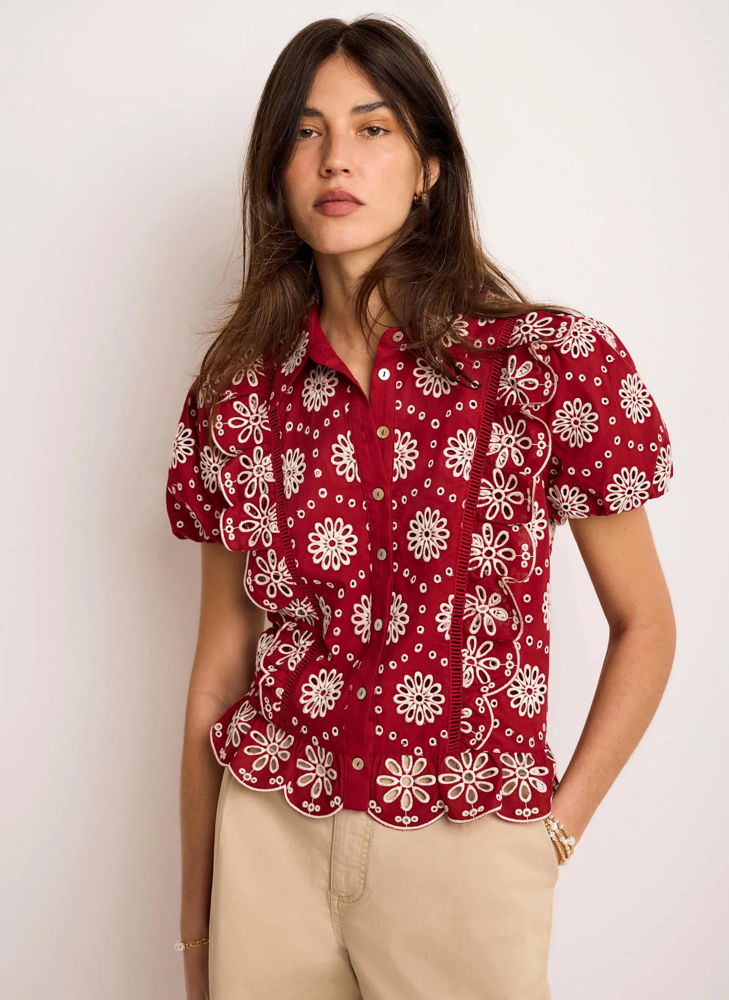 Red Cotton Broderie Shirt sold by Mint Velvet product image thumbnail 5