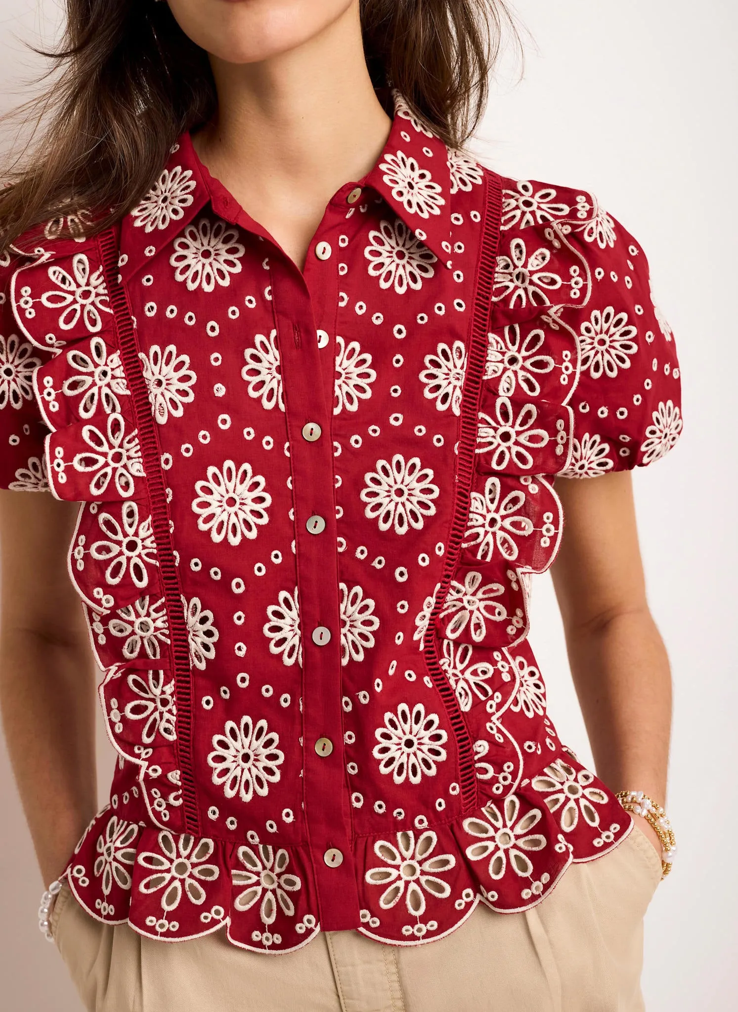 Red Cotton Broderie Shirt sold by Mint Velvet product image thumbnail 4