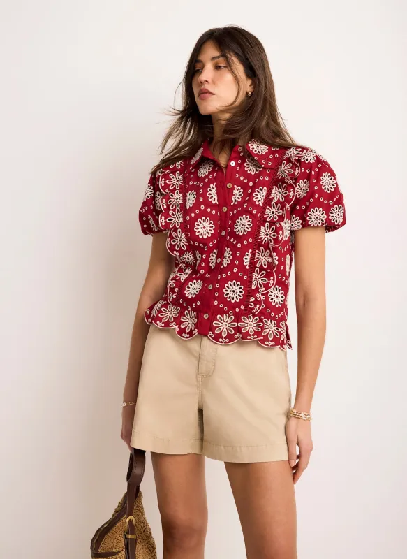 Red Cotton Broderie Shirt sold by Mint Velvet