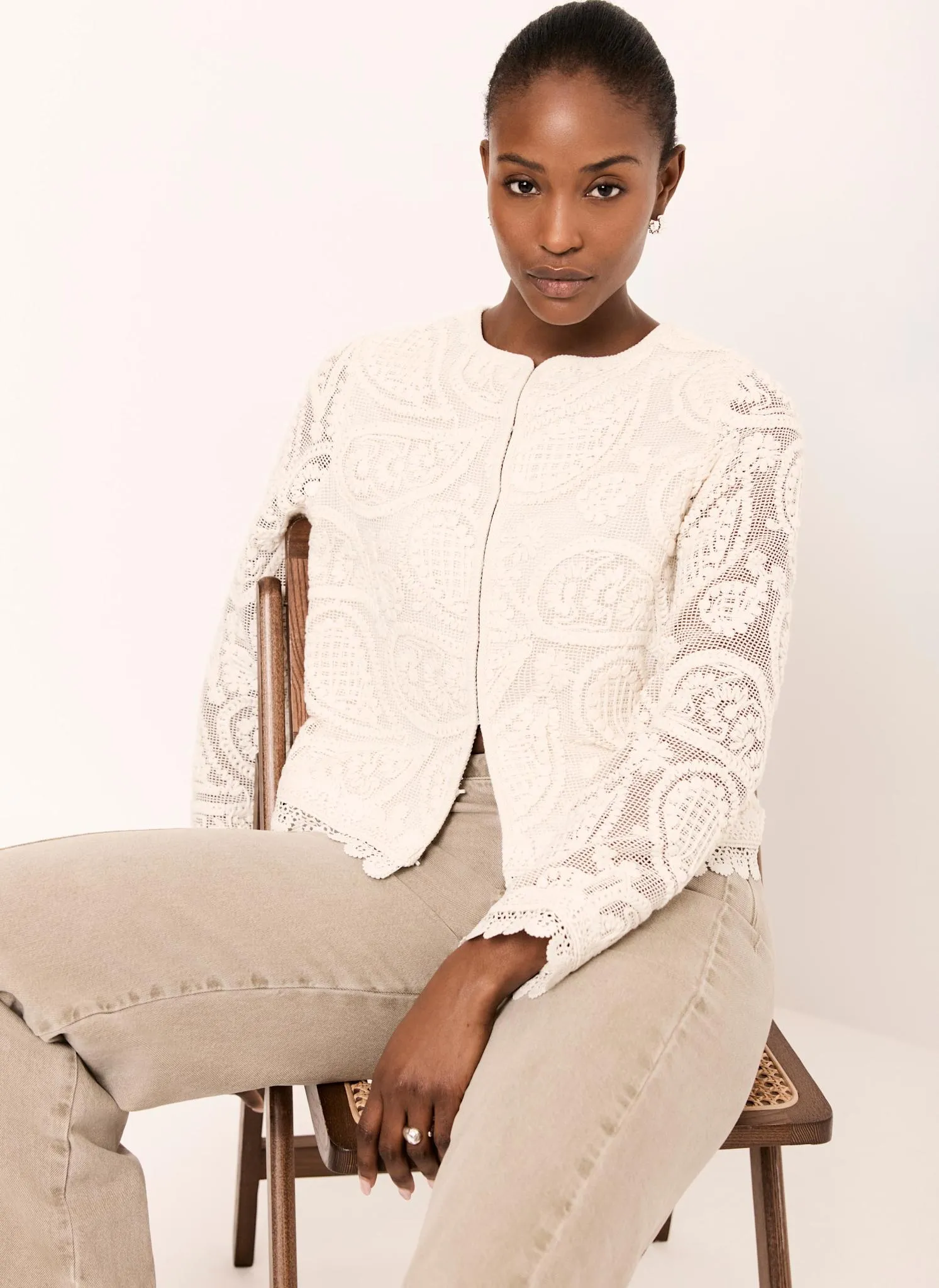 Neutral Crochet Paisley Jacket sold by Mint Velvet product image thumbnail 2