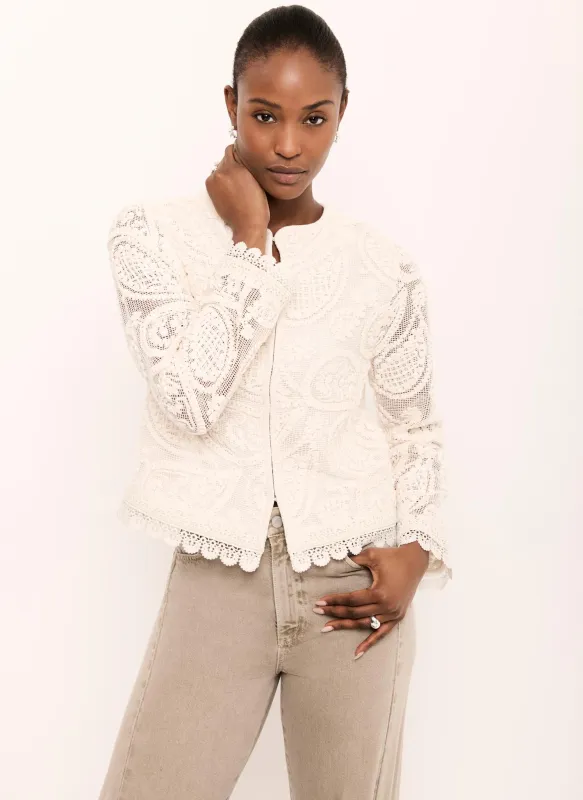 Neutral Crochet Paisley Jacket sold by Mint Velvet