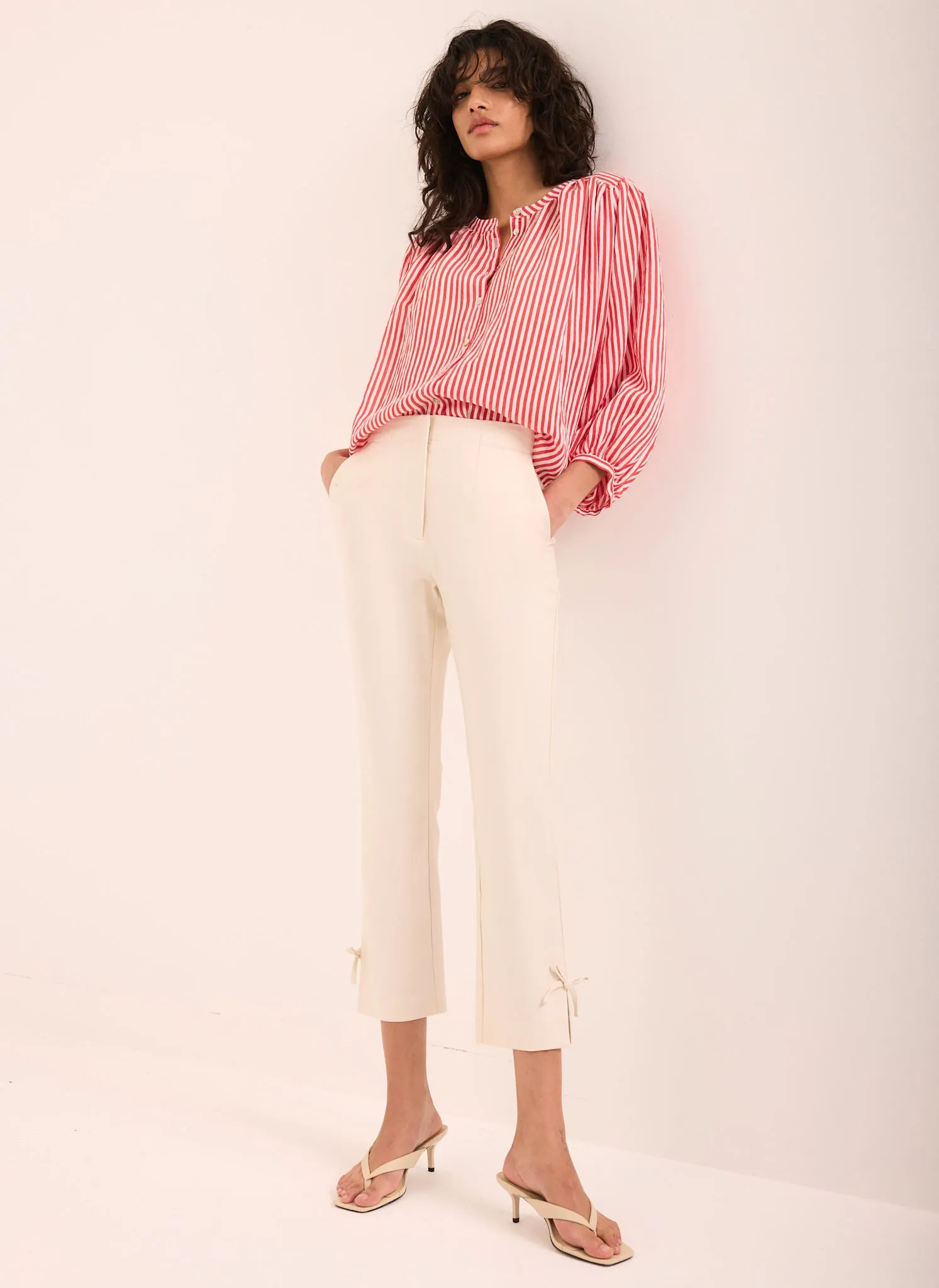 Neutral Cotton Blend Capri Trousers sold by Mint Velvet