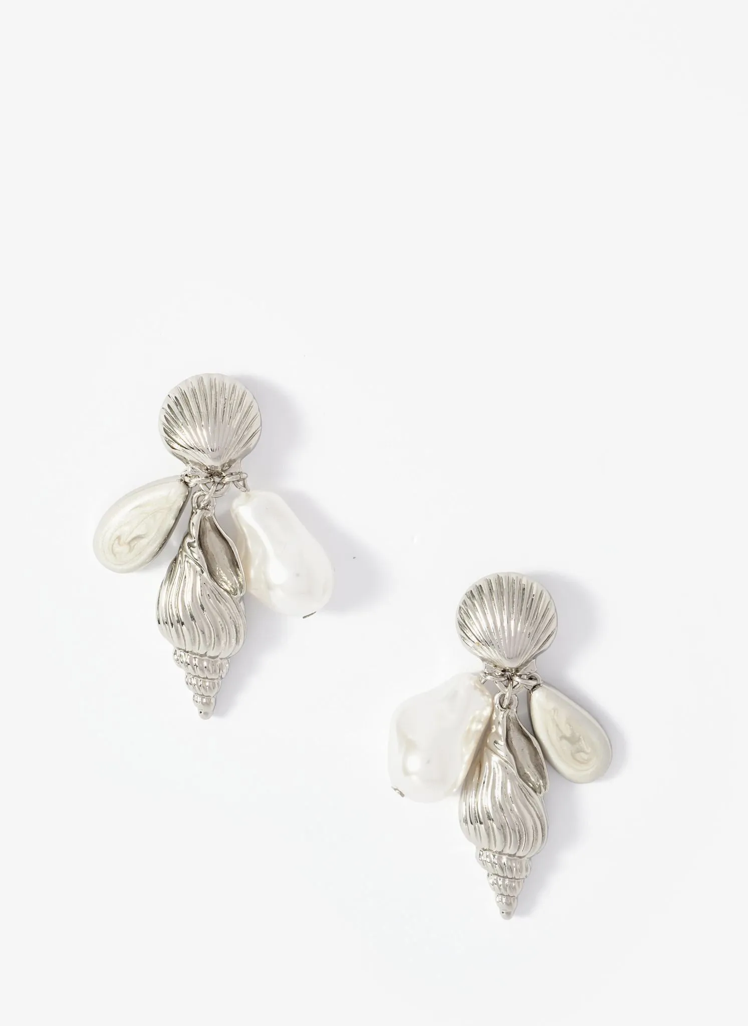 Silver Tone Shell Pearl Drop Earrings sold by Mint Velvet