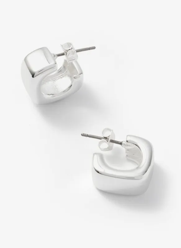 Silver Tone Mini Rounded Square Hoop Earrings sold by Mint Velvet