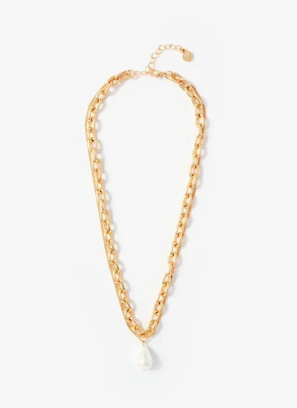 Gold Tone Pearl Drop Double Layered Necklace sold by Mint Velvet