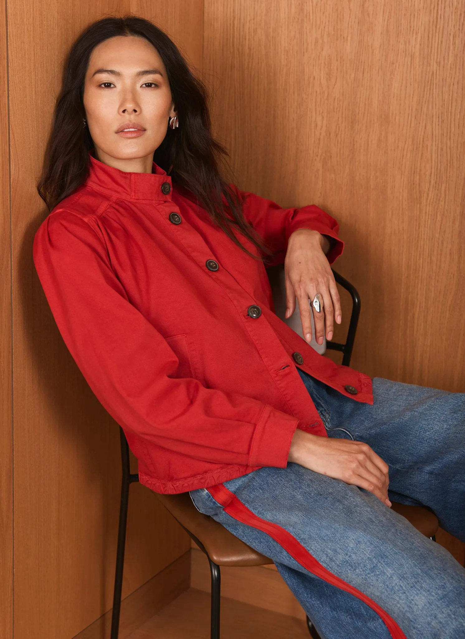 Red Cotton Blend Puff Sleeve Jacket sold by Mint Velvet product image thumbnail 2
