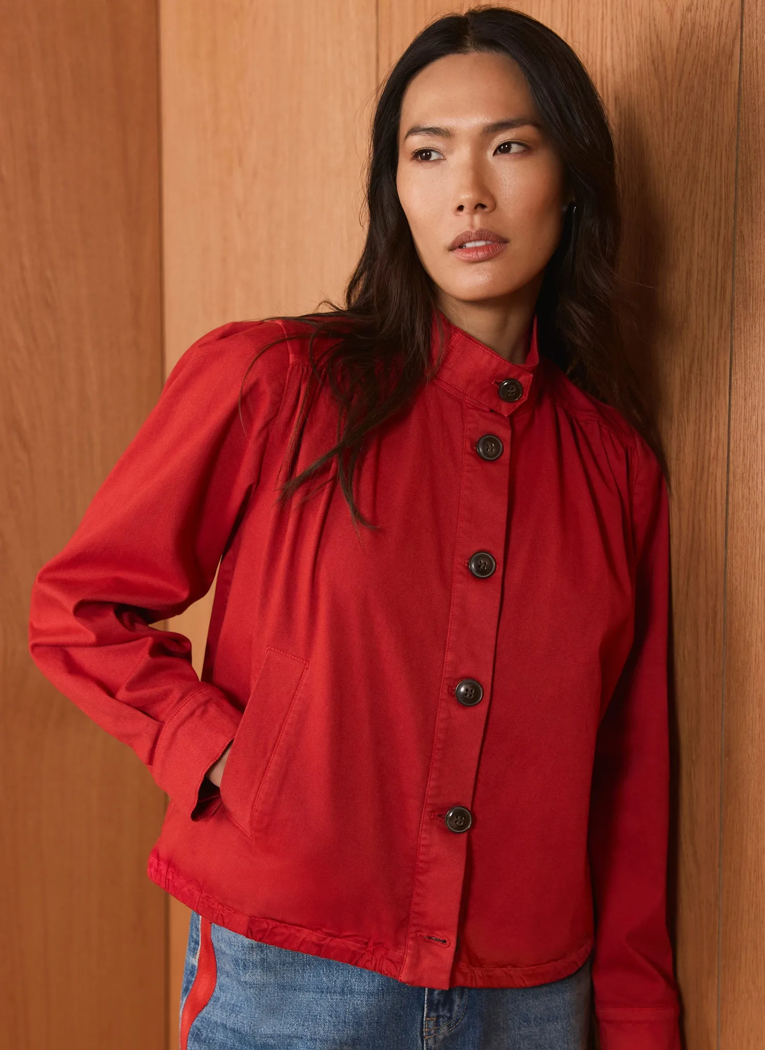 Red Cotton Blend Puff Sleeve Jacket sold by Mint Velvet product image thumbnail 4