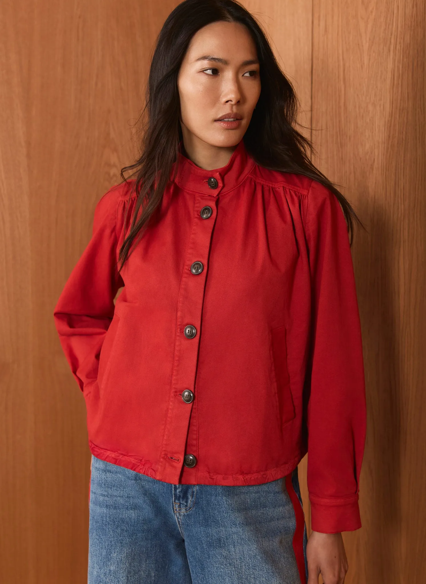 Red Cotton Blend Puff Sleeve Jacket sold by Mint Velvet product image thumbnail 3