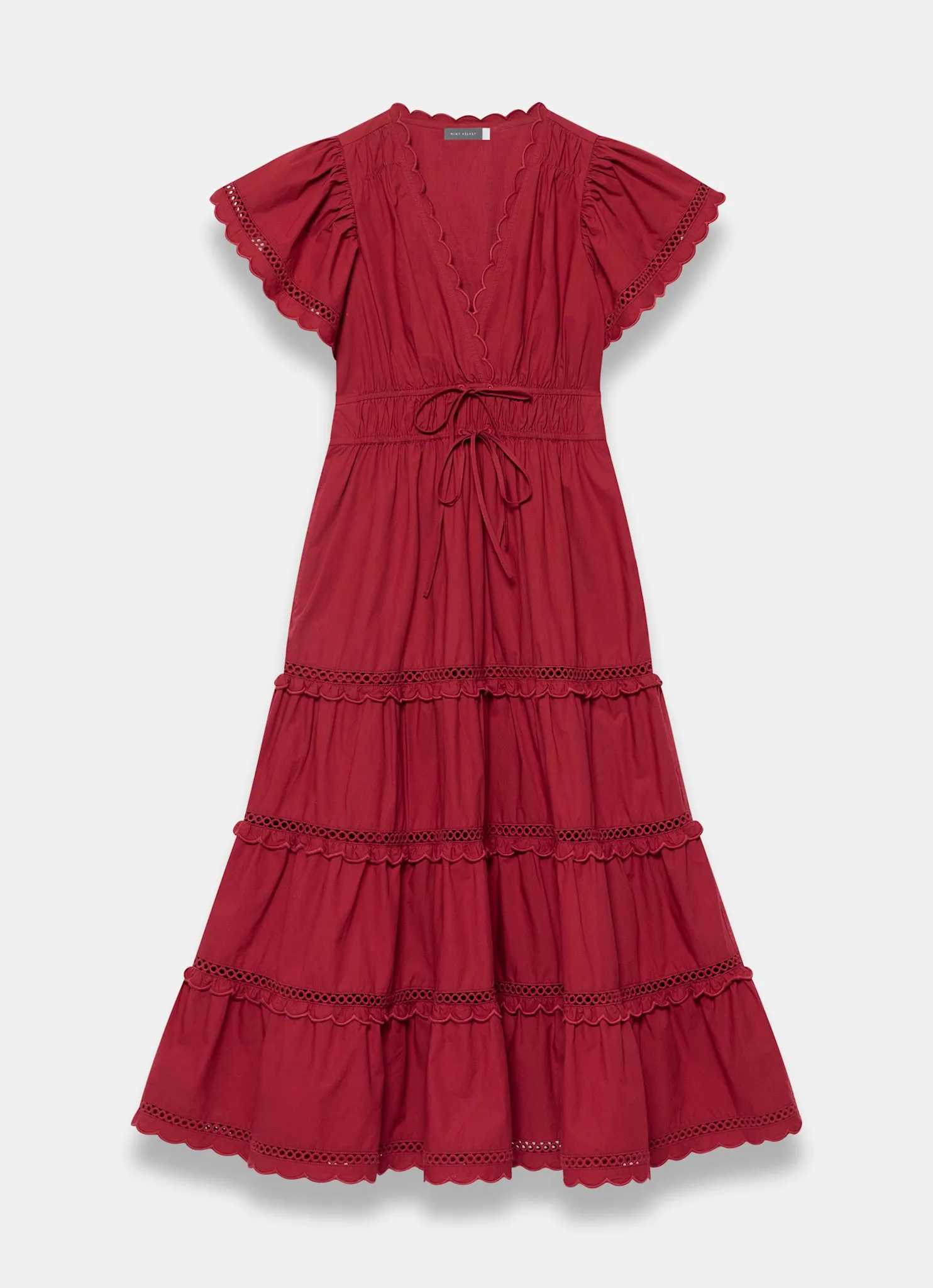 Red Cotton Ruffle Midi Dress sold by Mint Velvet product image thumbnail 3