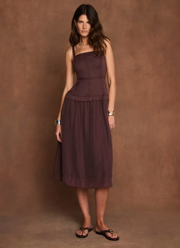Burgundy Ramie Drop Waist Midi Dress made by Mint Velvet