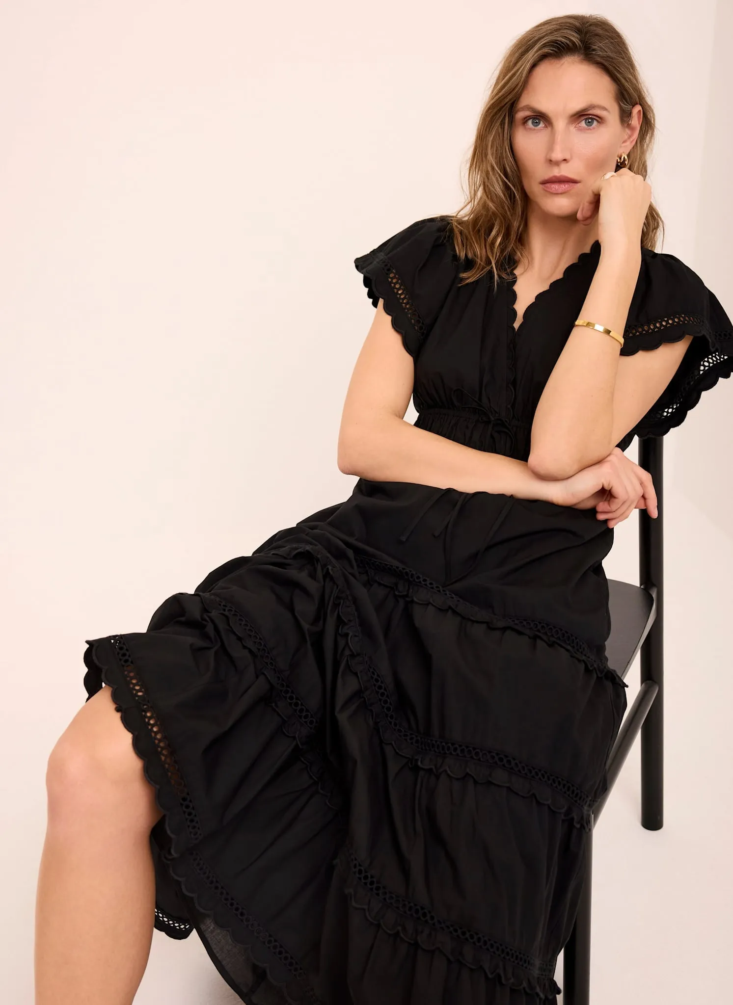 Black Cotton Ruffle Maxi Dress sold by Mint Velvet product image thumbnail 3