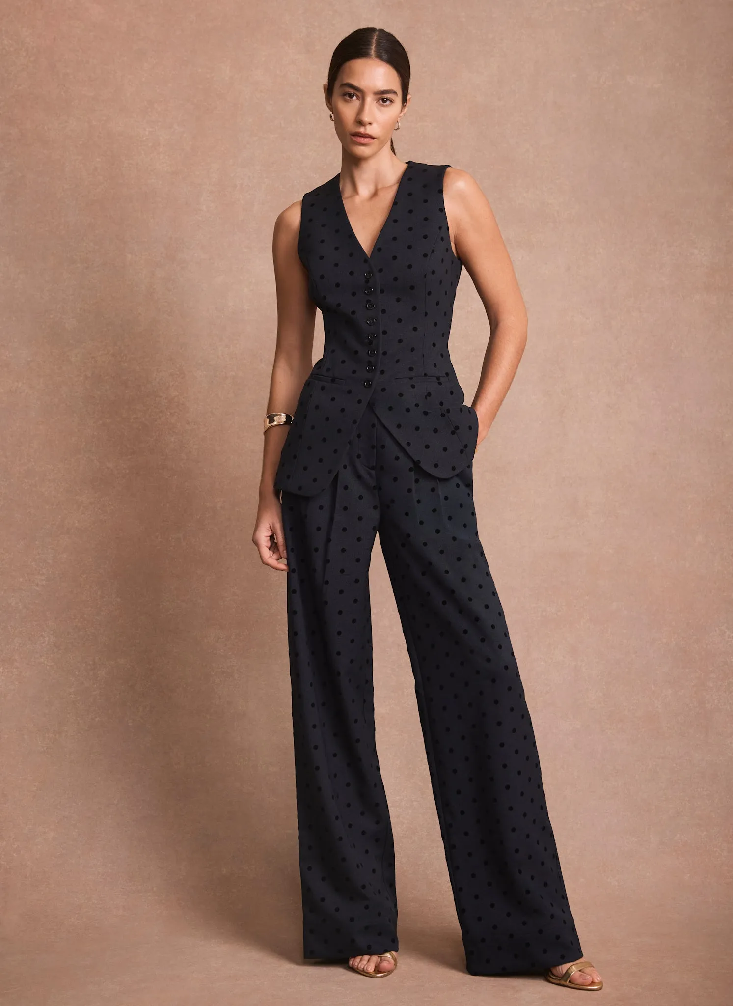 Navy Polka Dot Wide Leg Trousers sold by Mint Velvet