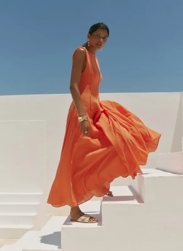 Orange Cotton Blend Drop Waist Maxi Dress sold by Mint Velvet
