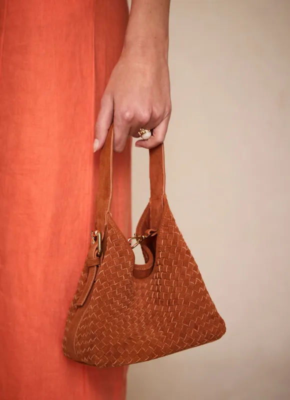 Lola Orange Suede Woven Bucket Bag sold by Mint Velvet