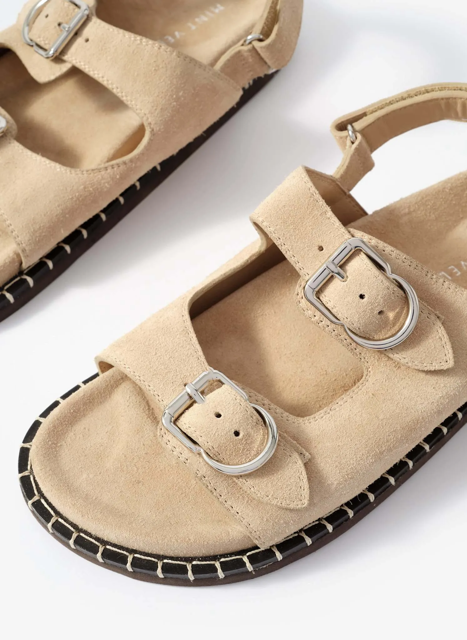 Aria Neutral Suede Double Buckle Sandals sold by Mint Velvet product image thumbnail 3