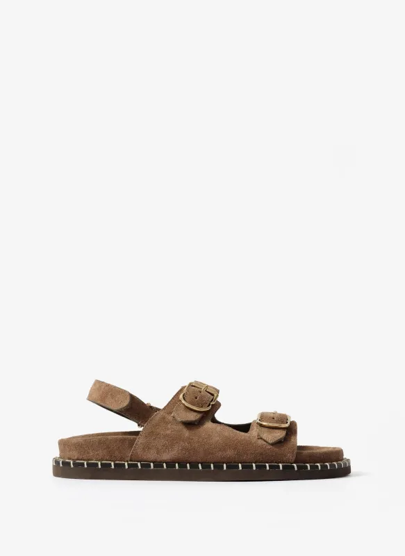 Aria Brown Suede Double Buckle Sandals sold by Mint Velvet