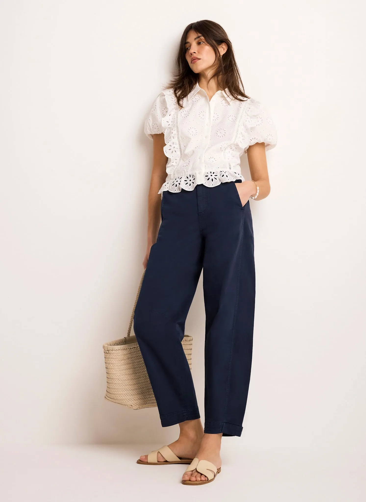 Navy Washed Barrel Chino Trousers sold by Mint Velvet