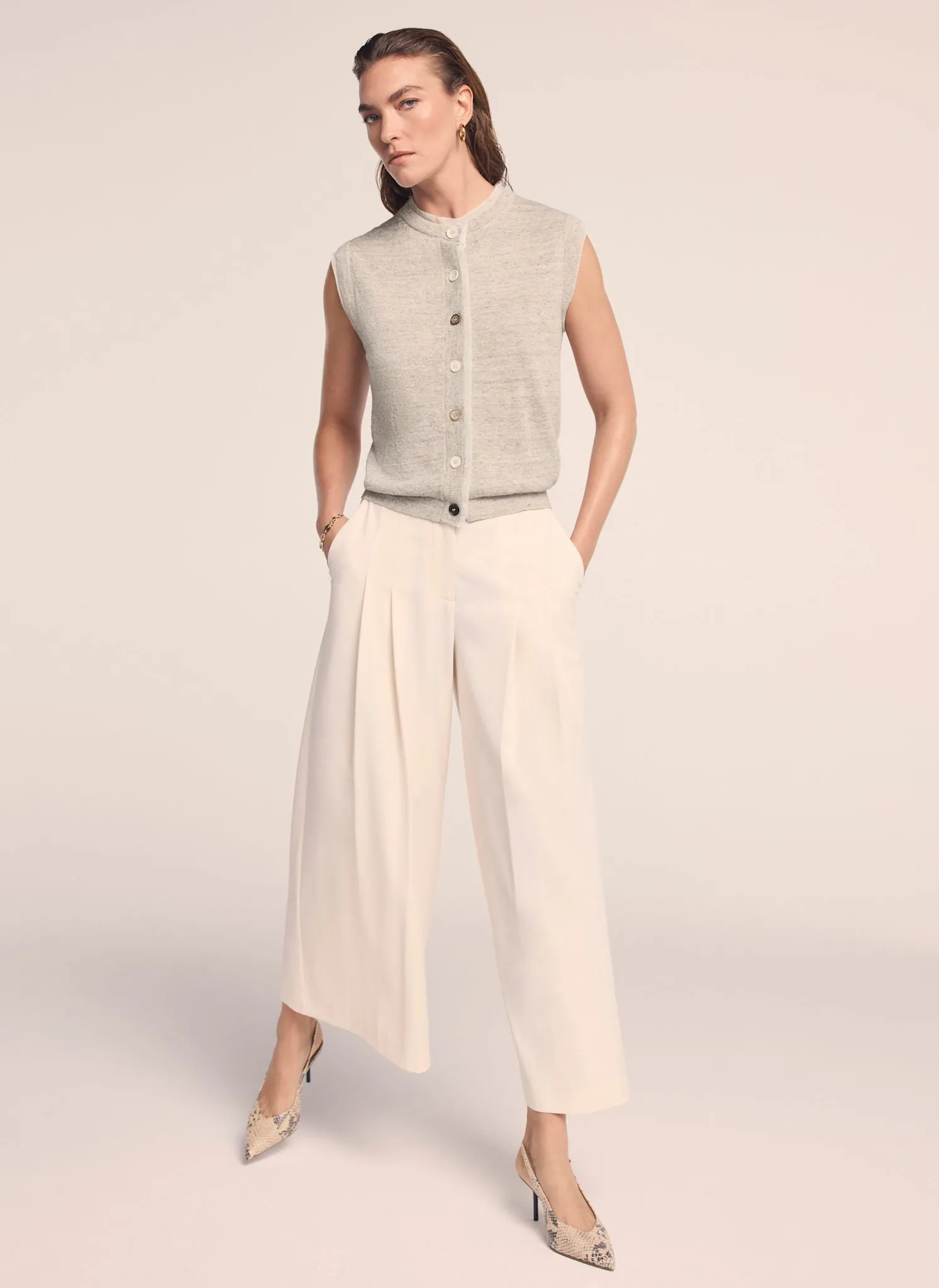 Neutral Linen Blend Sleeveless Top sold by Mint Velvet product image thumbnail 3