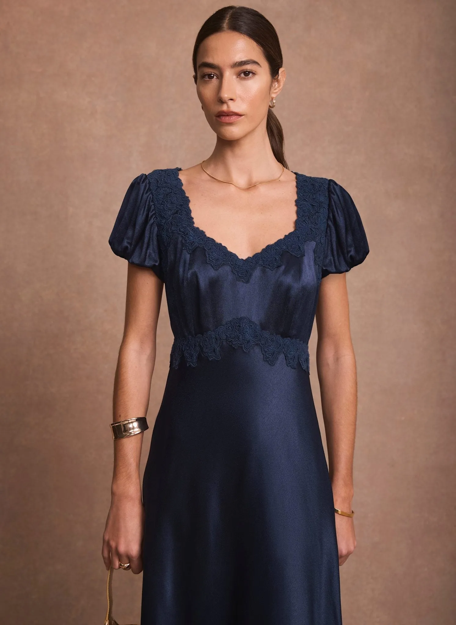 Navy Lace Detail Satin Maxi Dress sold by Mint Velvet product image thumbnail 2