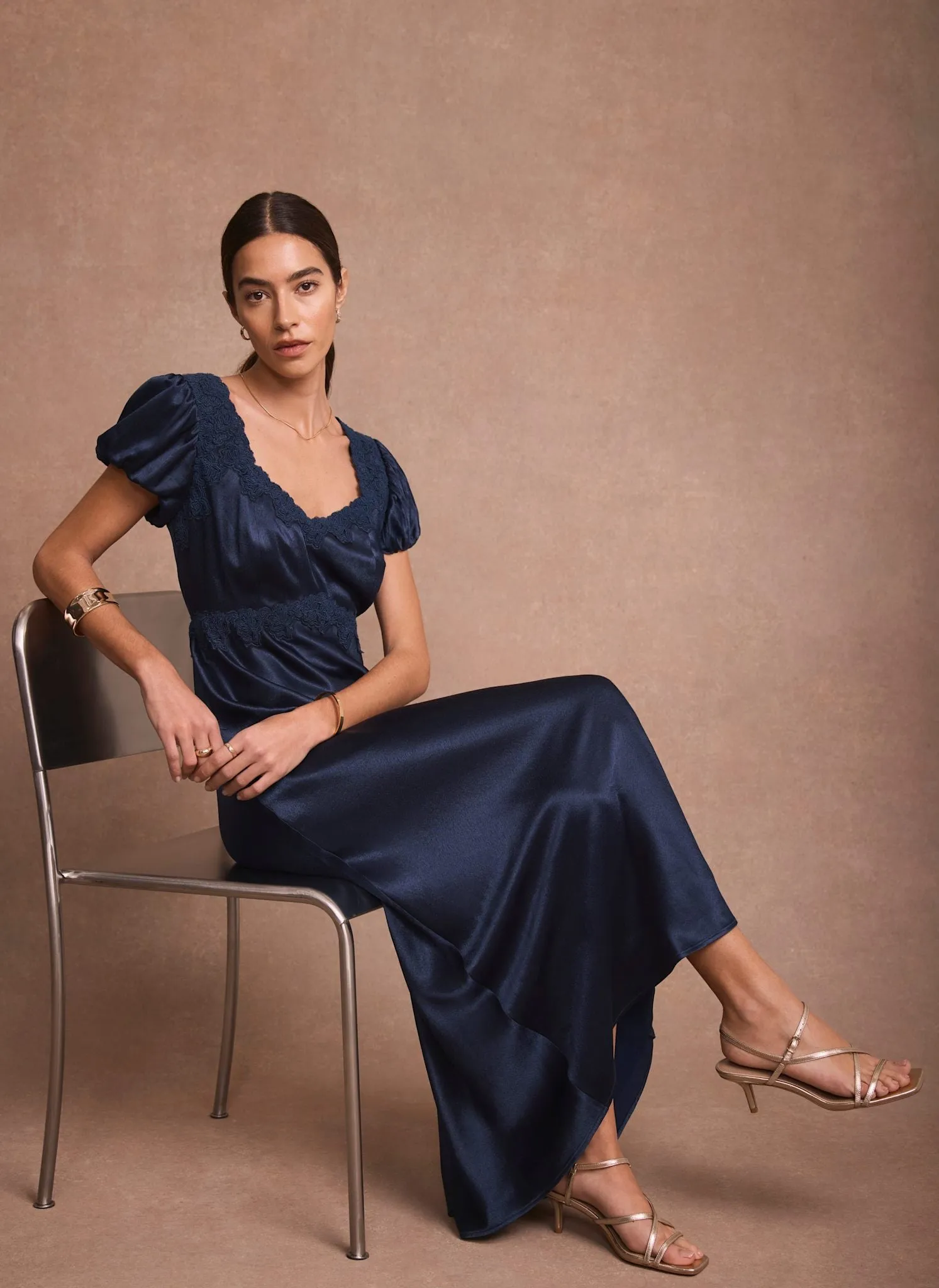 Navy Lace Detail Satin Maxi Dress sold by Mint Velvet product image thumbnail 5