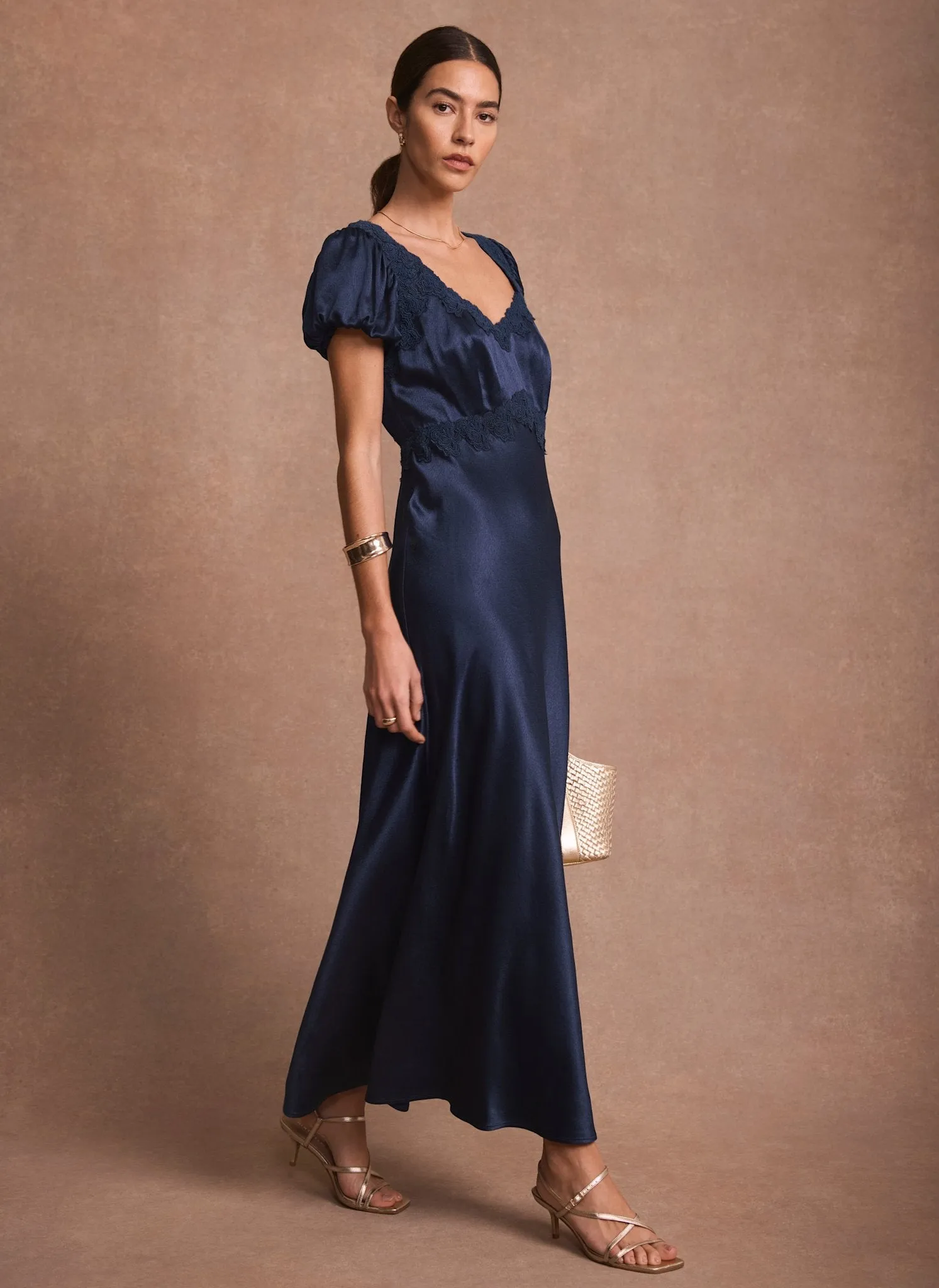 Navy Lace Detail Satin Maxi Dress sold by Mint Velvet product image thumbnail 3