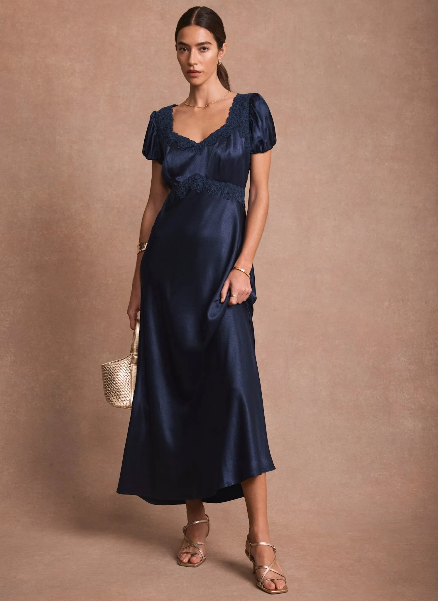 Navy Lace Detail Satin Maxi Dress sold by Mint Velvet product image thumbnail 4