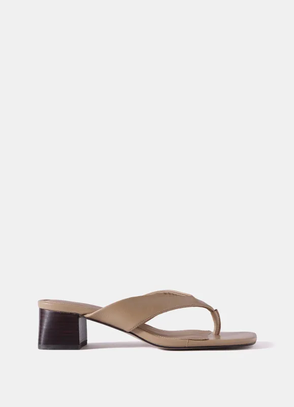 Millie Neutral Leather Block Flip Flop Heels sold by Mint Velvet
