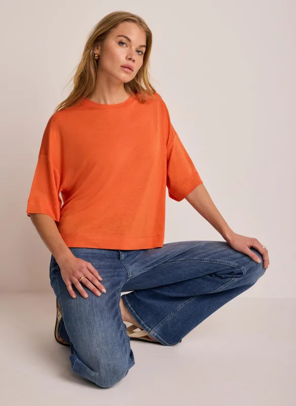Orange Linen Blend Boxy T-Shirt sold by Mint Velvet