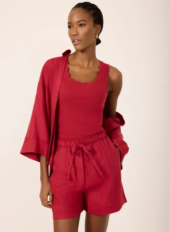 Red Scallop Trim Vest Top made by Mint Velvet