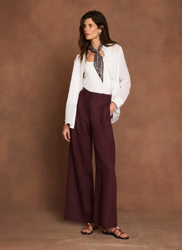 Burgundy Linen Blend Wide Leg Trousers made by Mint Velvet
