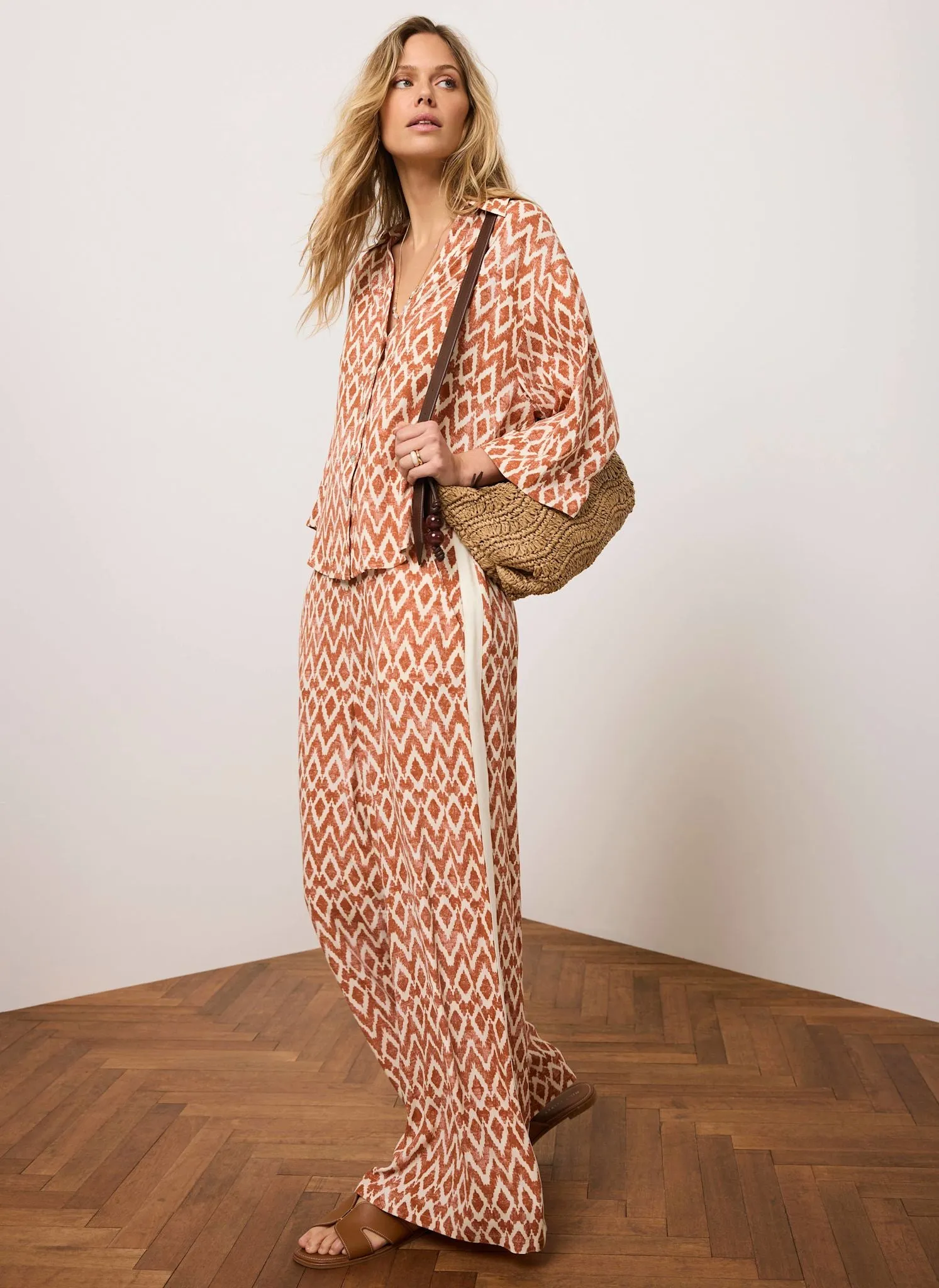 Orange Geo Print Wide Leg Trousers sold by Mint Velvet