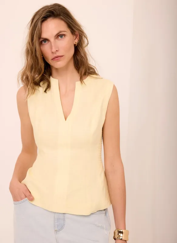 Yellow Linen Shirred Top made by Mint Velvet
