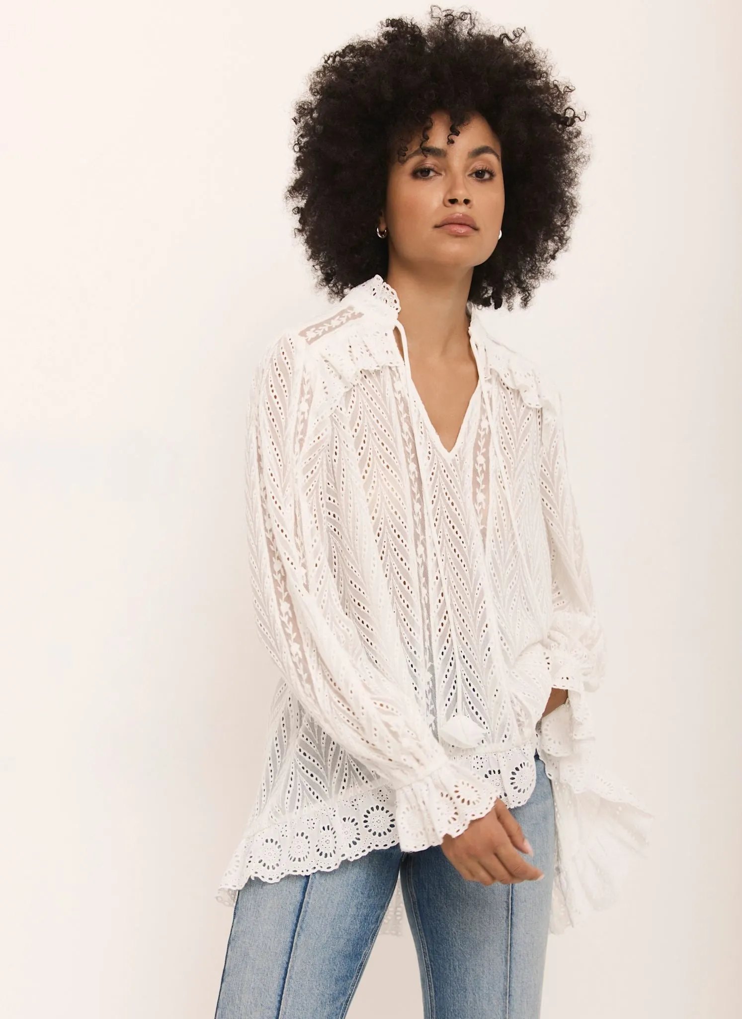 Cream Broderie Trim Longline Blouse sold by Mint Velvet product image thumbnail 5