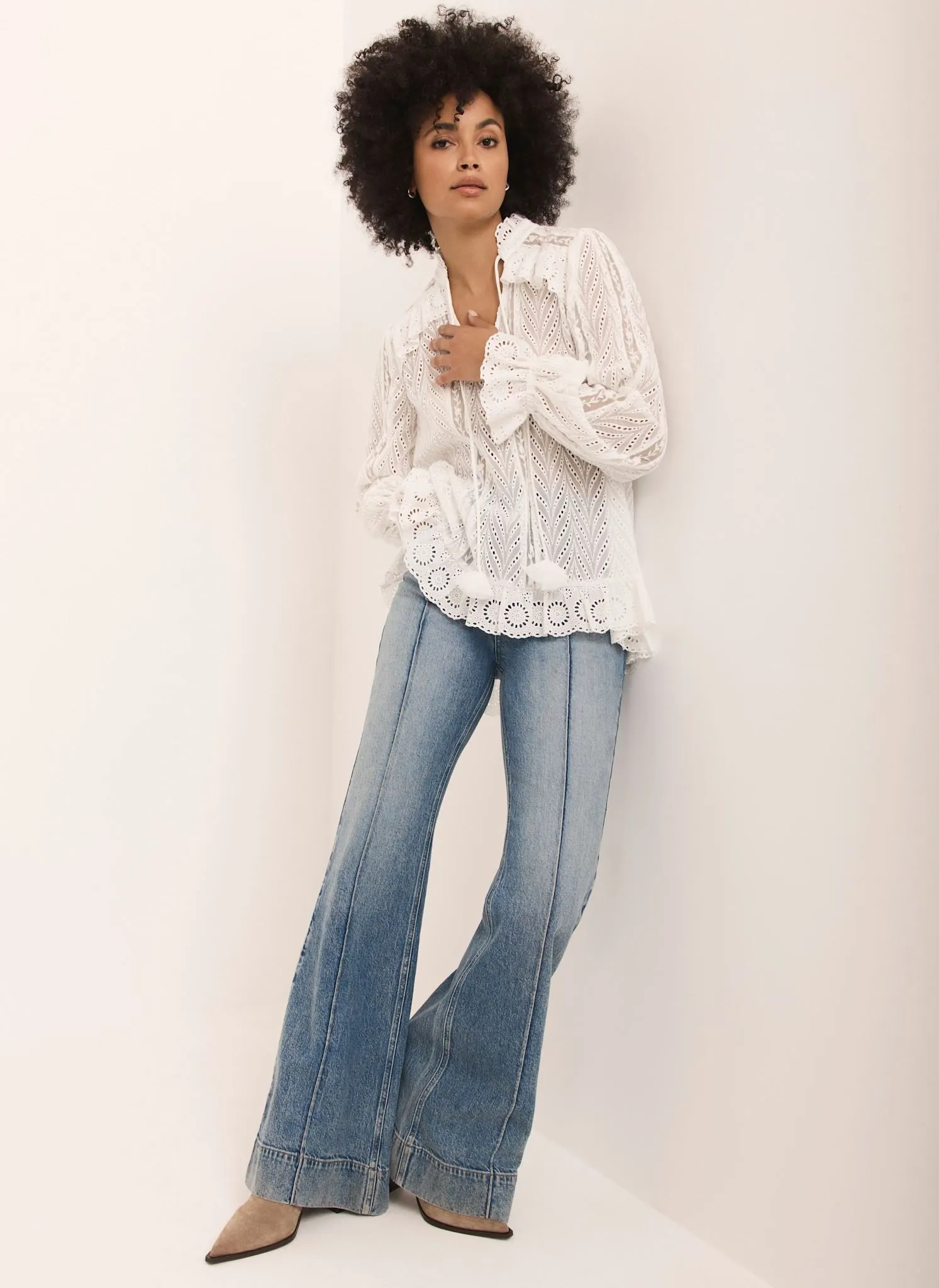 Cream Broderie Trim Longline Blouse sold by Mint Velvet product image thumbnail 3