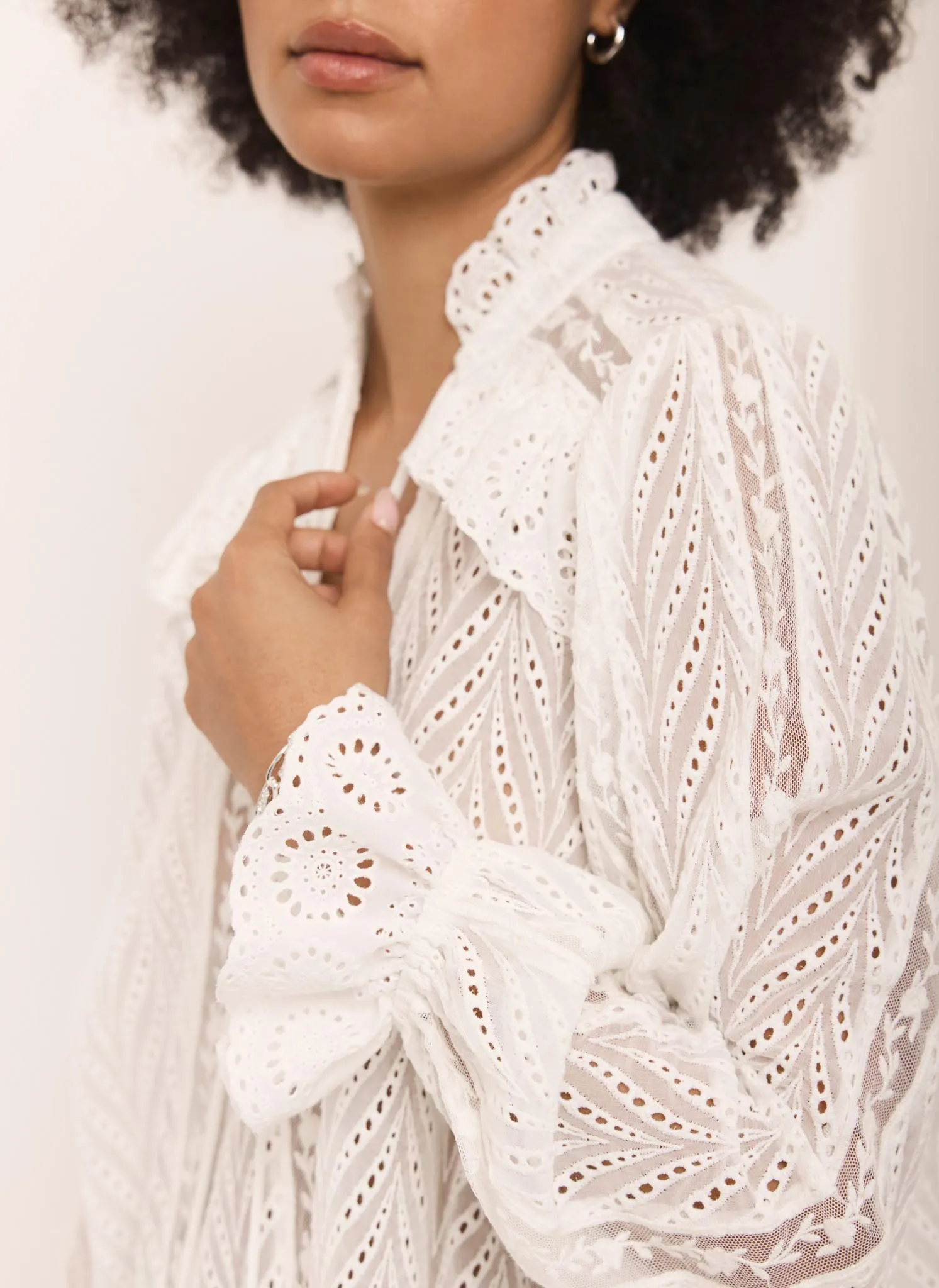 Cream Broderie Trim Longline Blouse sold by Mint Velvet product image thumbnail 4