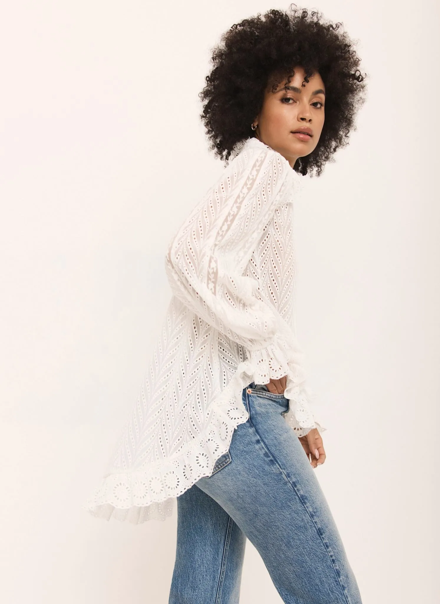 Cream Broderie Trim Longline Blouse sold by Mint Velvet product image thumbnail 2