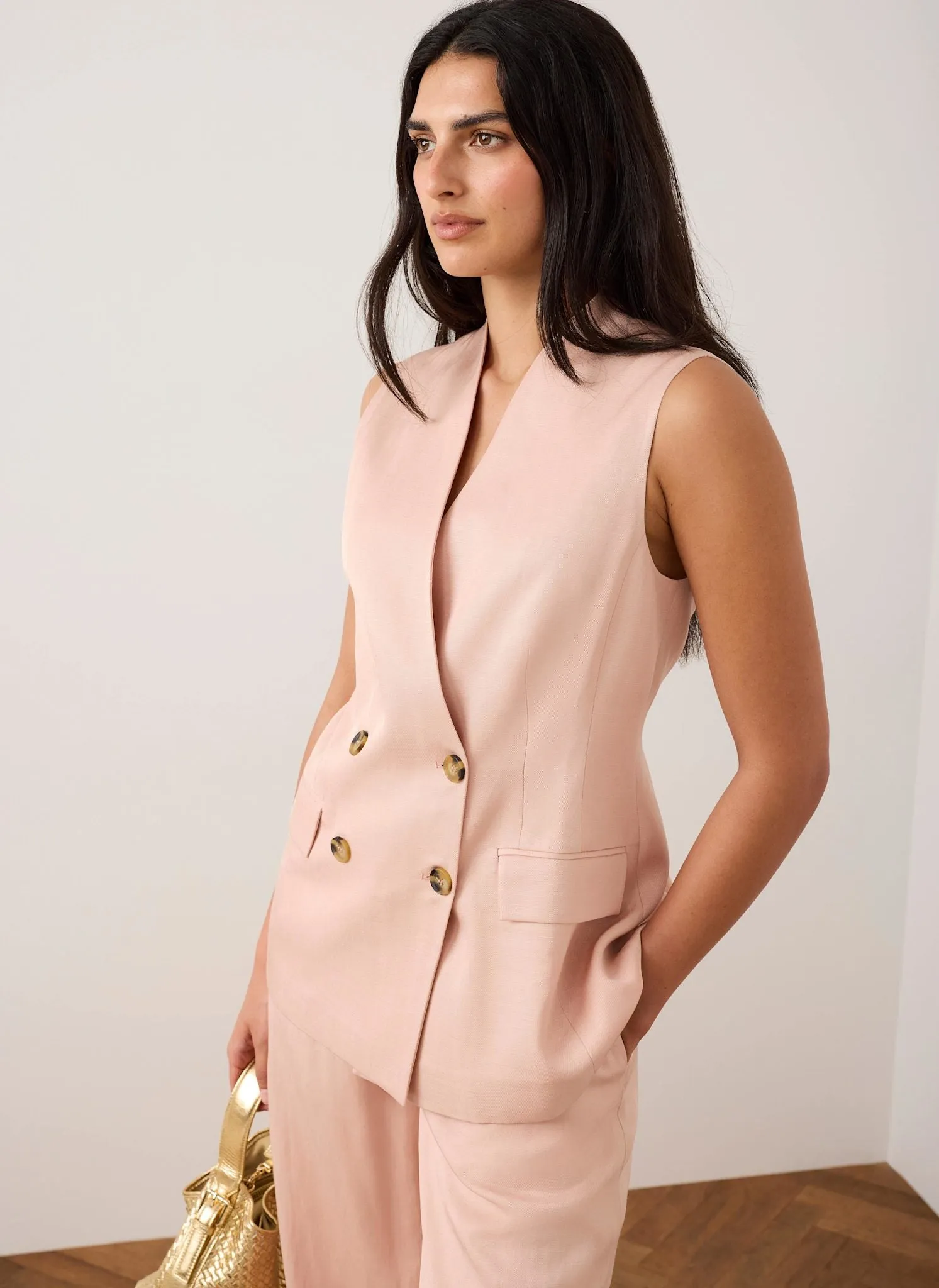 Pink Tailored Longline Waistcoat sold by Mint Velvet