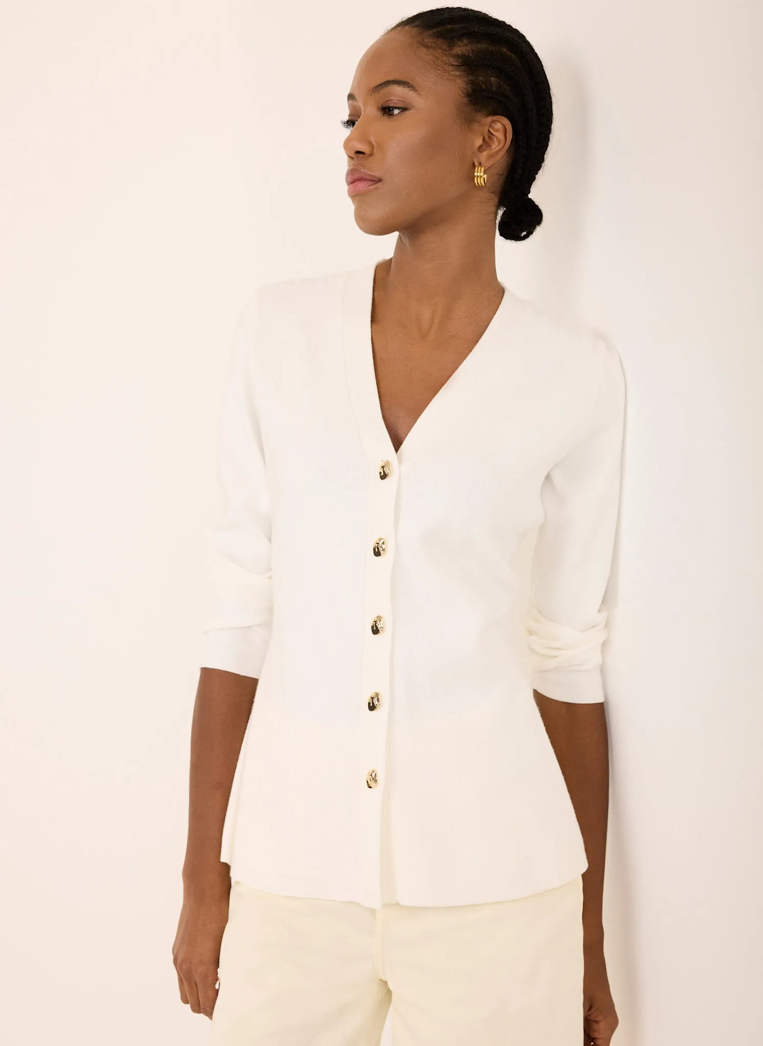Cream V Neck Longline Cardigan sold by Mint Velvet product image thumbnail 3