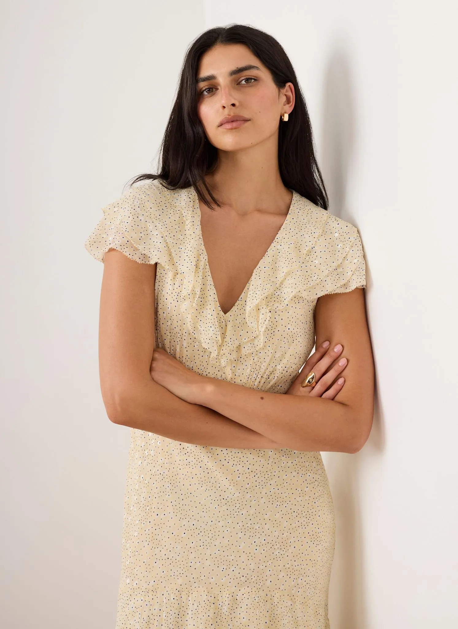 Yellow Ruffle Print Midi Dress sold by Mint Velvet product image thumbnail 3