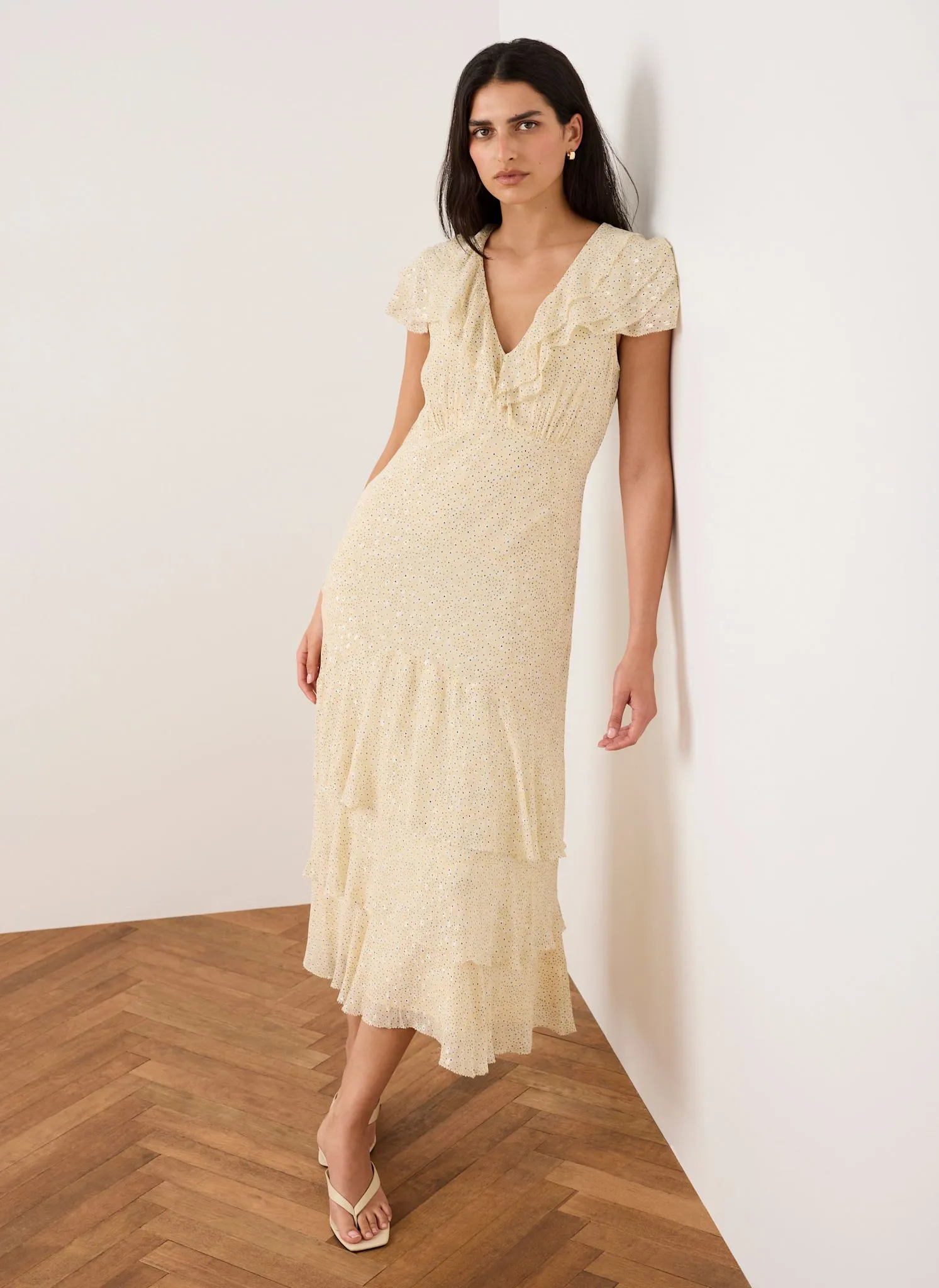 Yellow Ruffle Print Midi Dress sold by Mint Velvet product image thumbnail 5