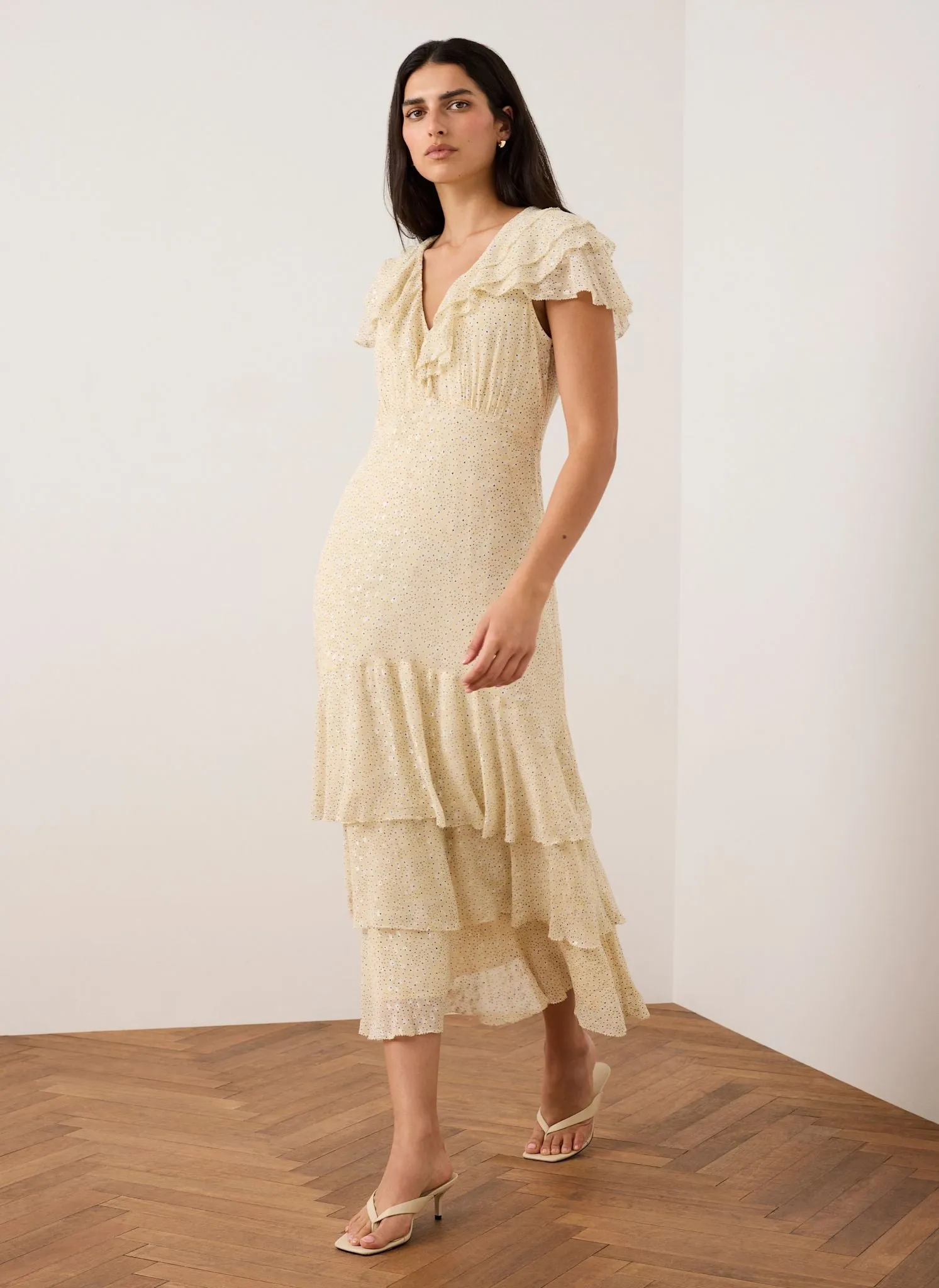 Yellow Ruffle Print Midi Dress sold by Mint Velvet product image thumbnail 2