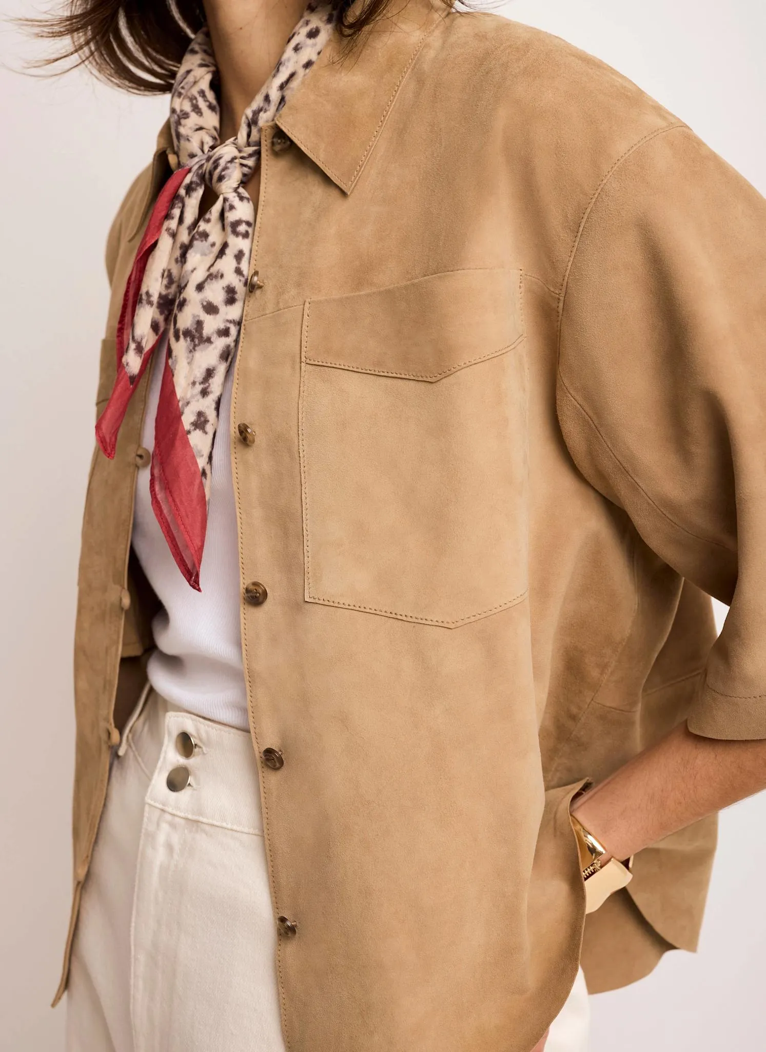 Neutral Suede Oversized Shirt sold by Mint Velvet product image thumbnail 4