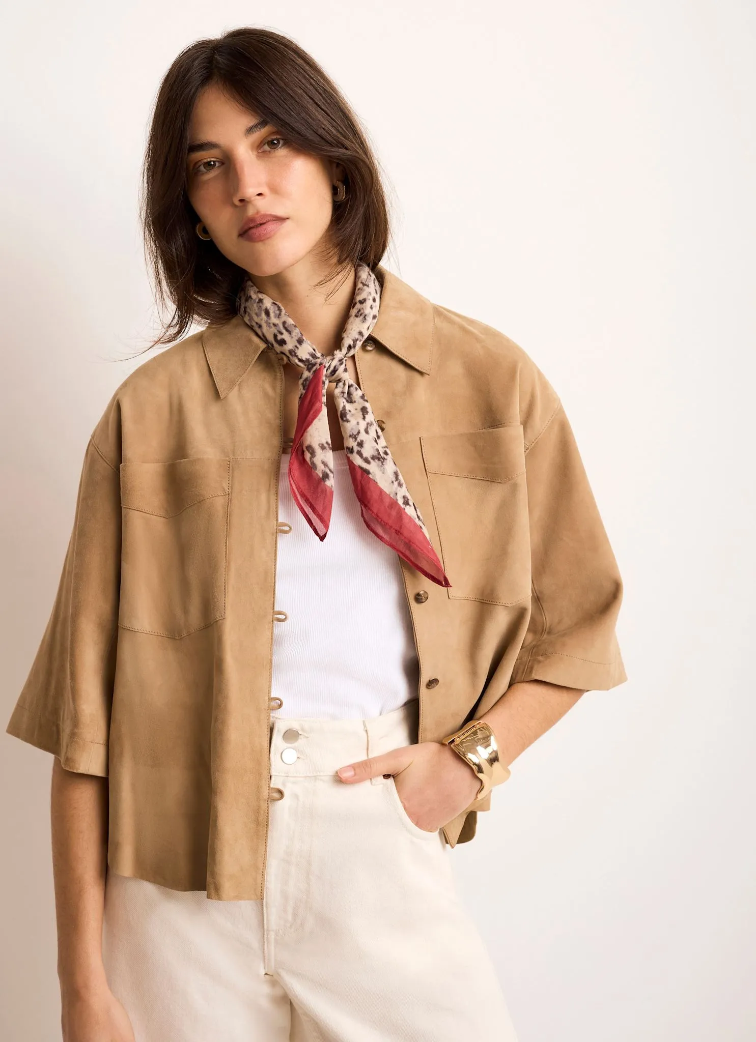 Neutral Suede Oversized Shirt sold by Mint Velvet product image thumbnail 2