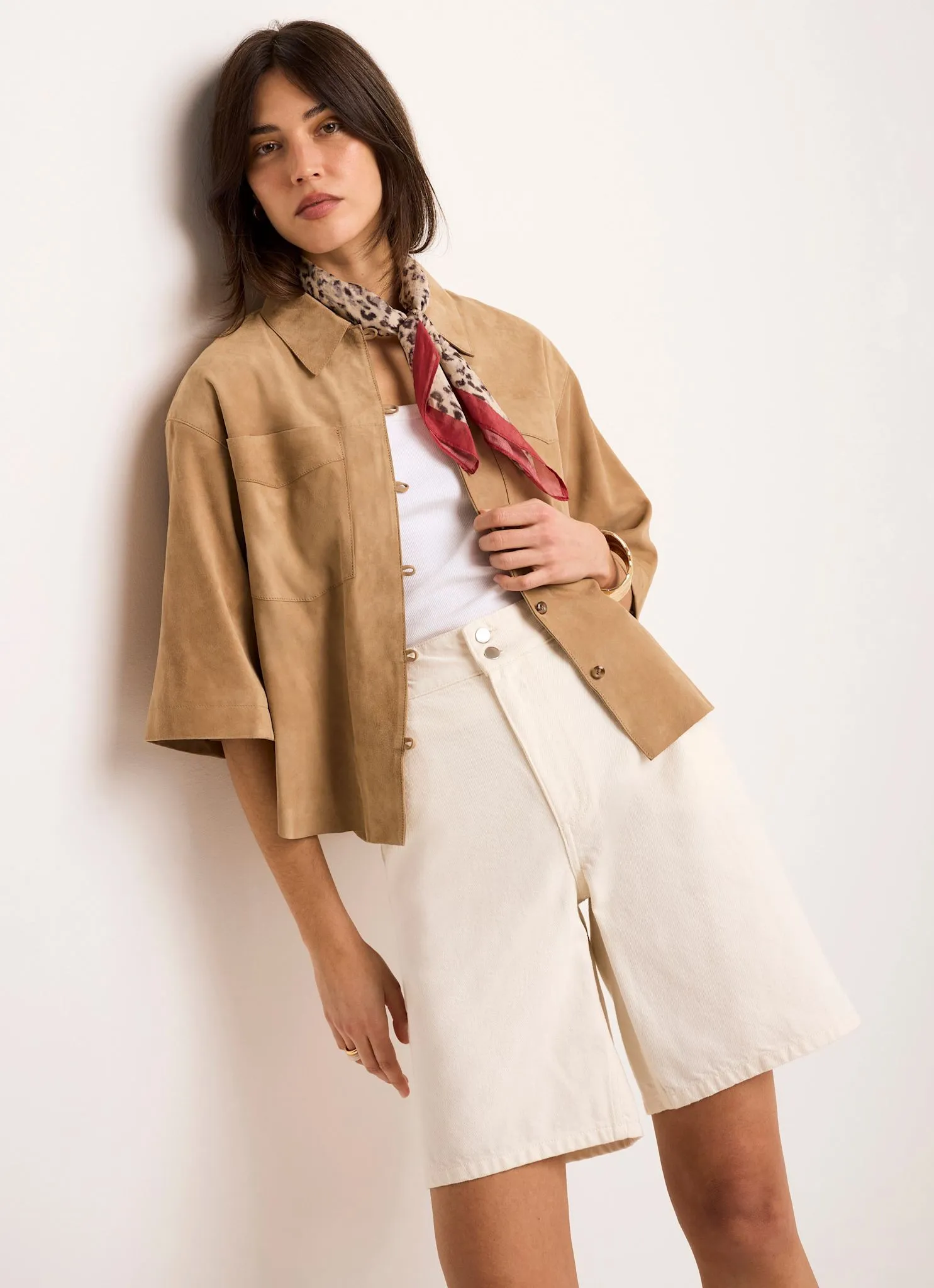 Neutral Suede Oversized Shirt sold by Mint Velvet product image thumbnail 5