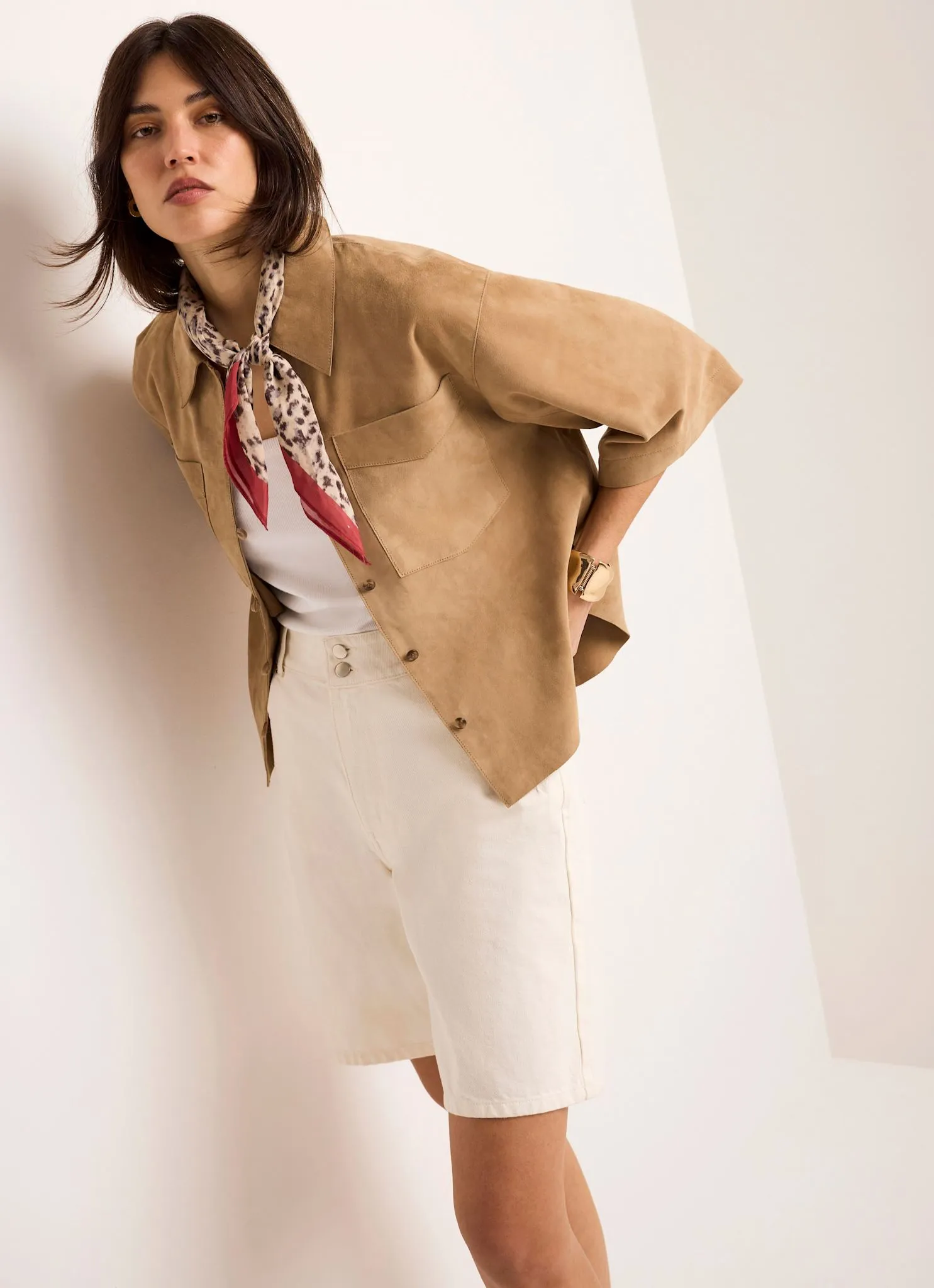 Neutral Suede Oversized Shirt sold by Mint Velvet product image thumbnail 3