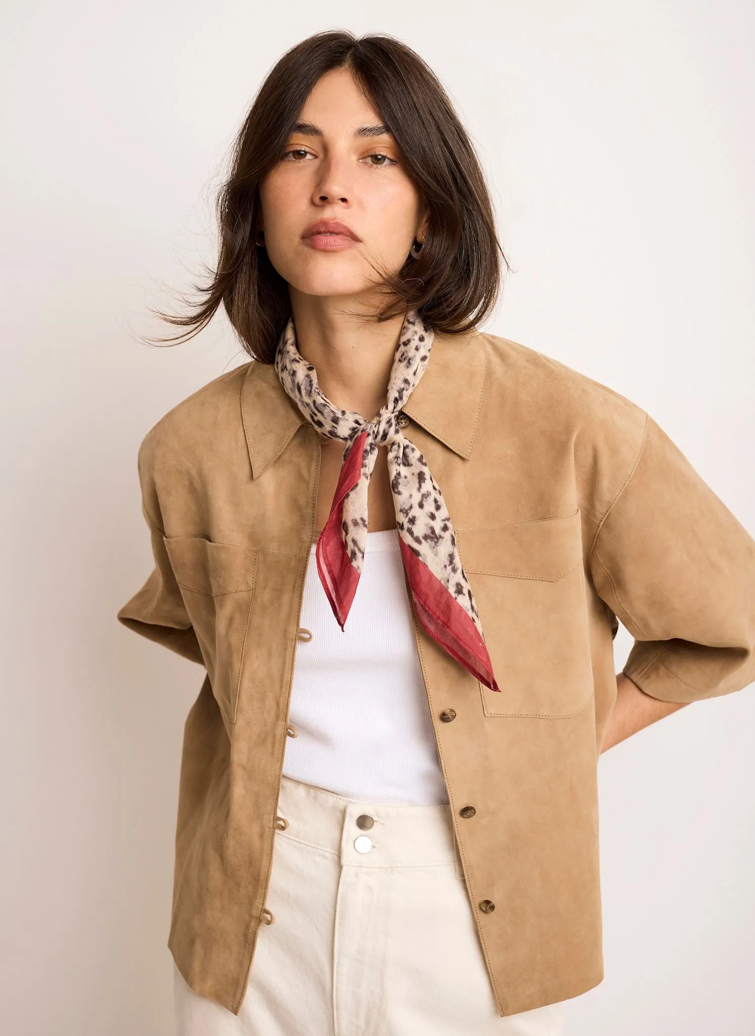 Neutral Suede Oversized Shirt sold by Mint Velvet