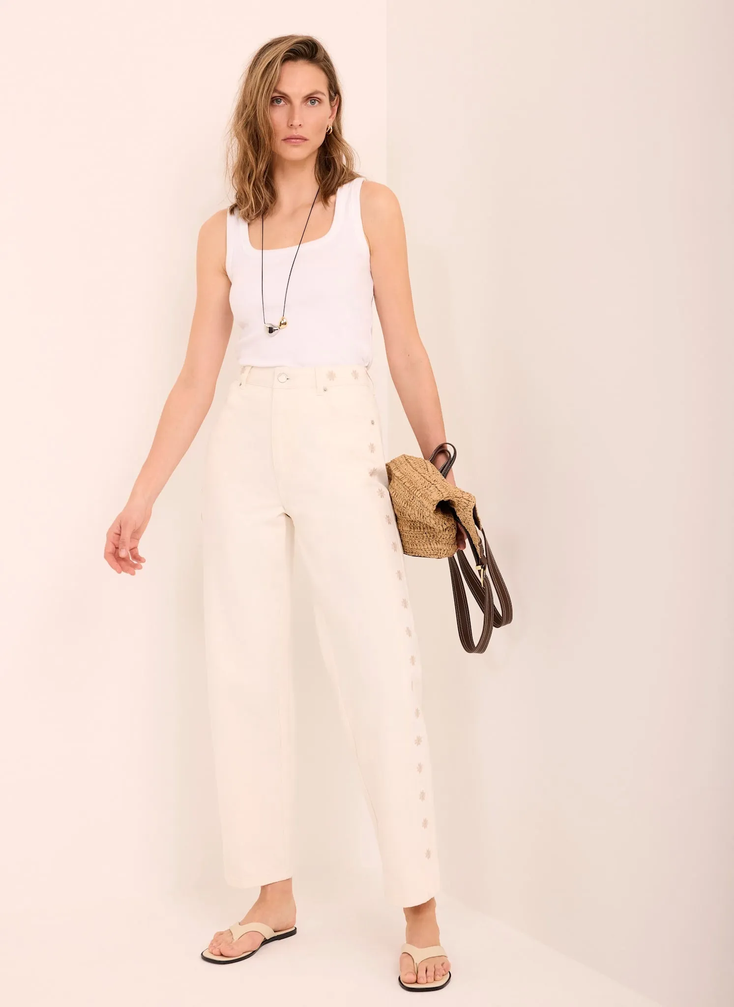 White Floral Embroidered Tapered Jeans sold by Mint Velvet product image thumbnail 5